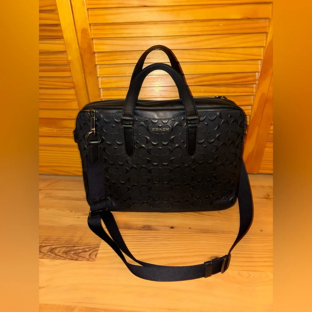 Coach Embossed Black Leather Briefcase